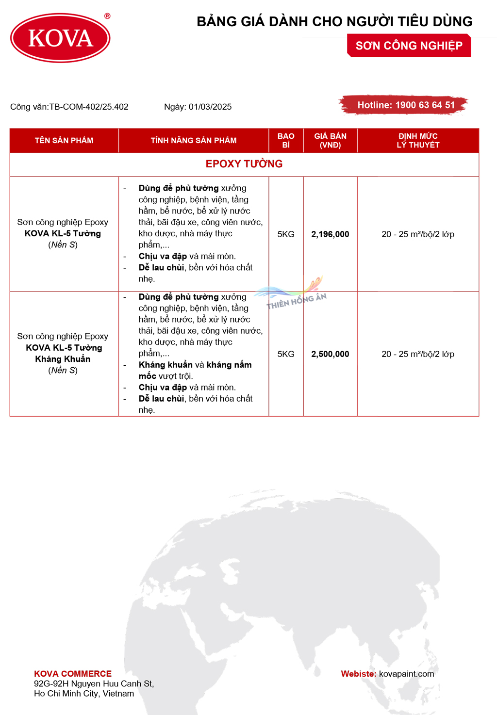Bảng giá sơn Kova mới nhất năm 2025